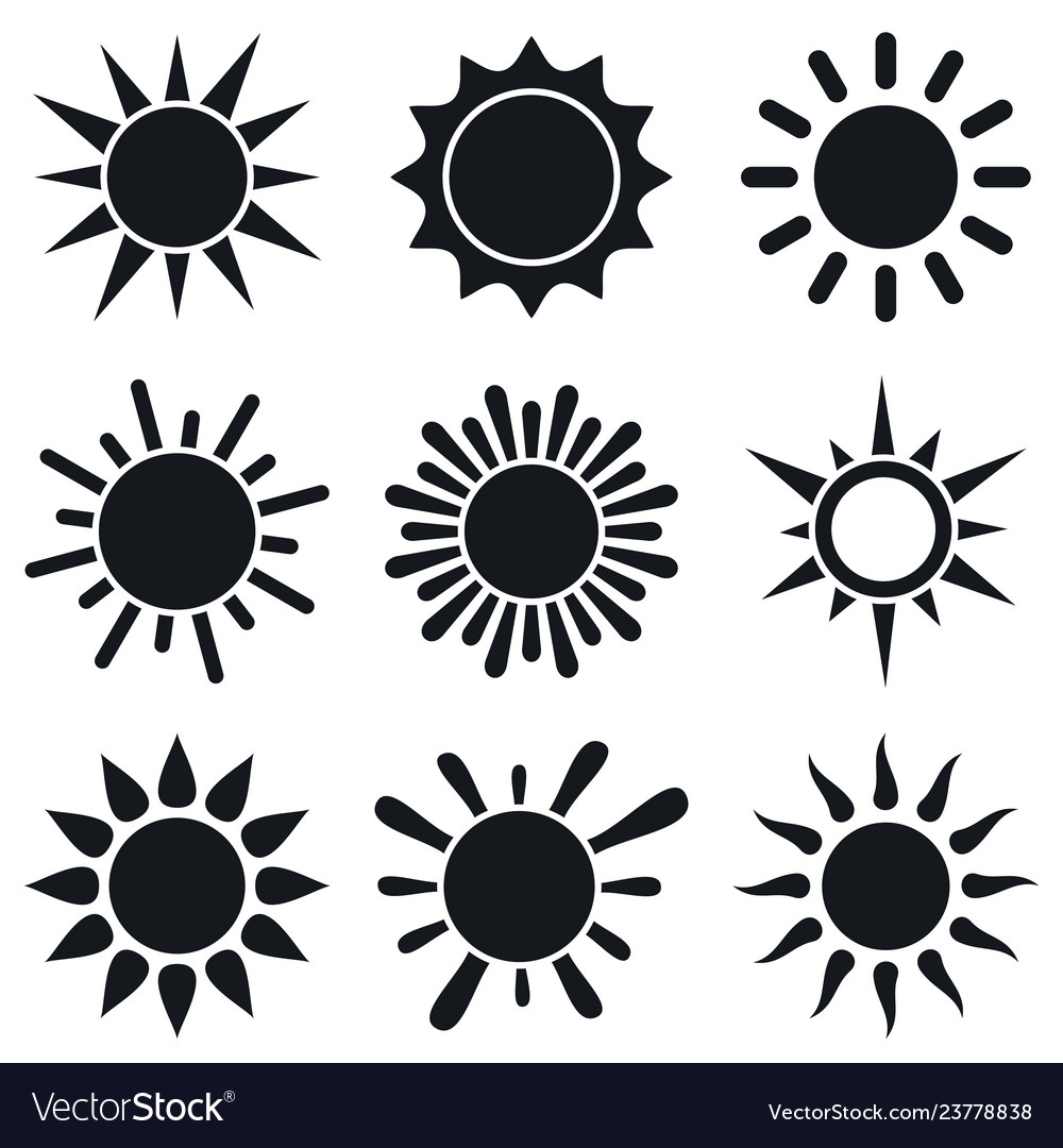 Sun Icon Set – Black Silhouettes