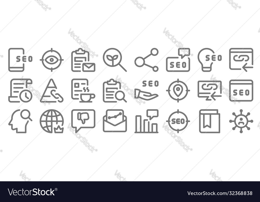 Web apps seo line icons linear set quality vector image Web apps seo line icons linear set quality
