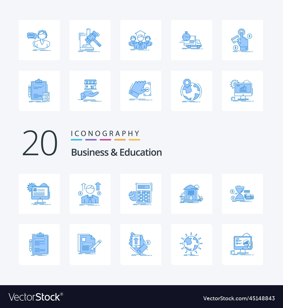 20 business and education blue color icon pack