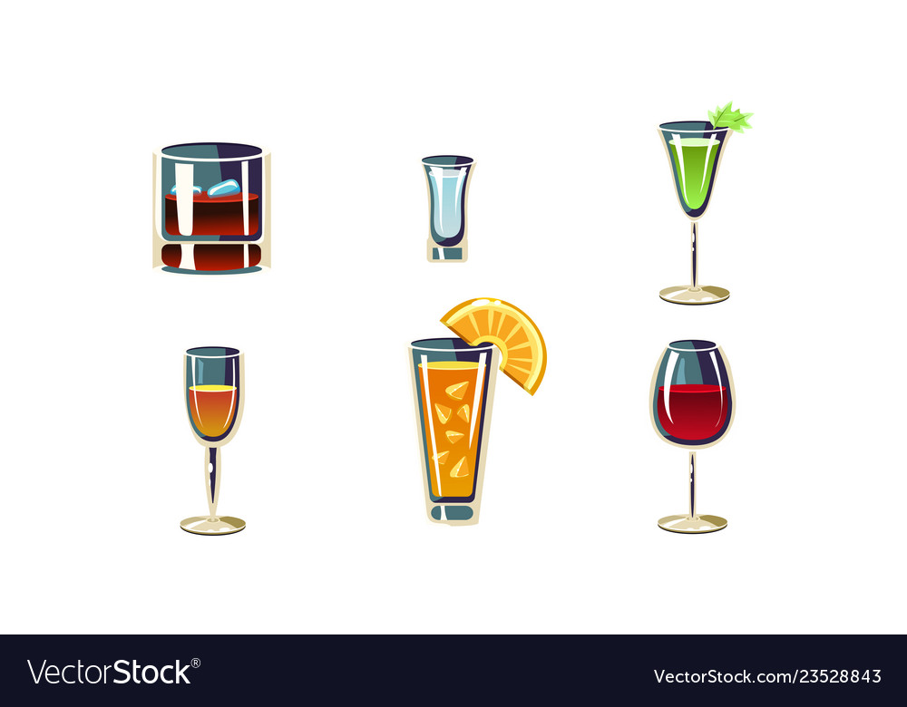 Cartoon set of alcoholic drinks in Royalty Free Vector Image