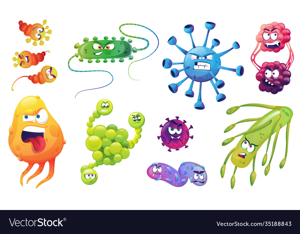 Cartoon viruses bacteria microorganism germs set Vector Image Cartoon viruses bacteria microorganism germs set Vector Image