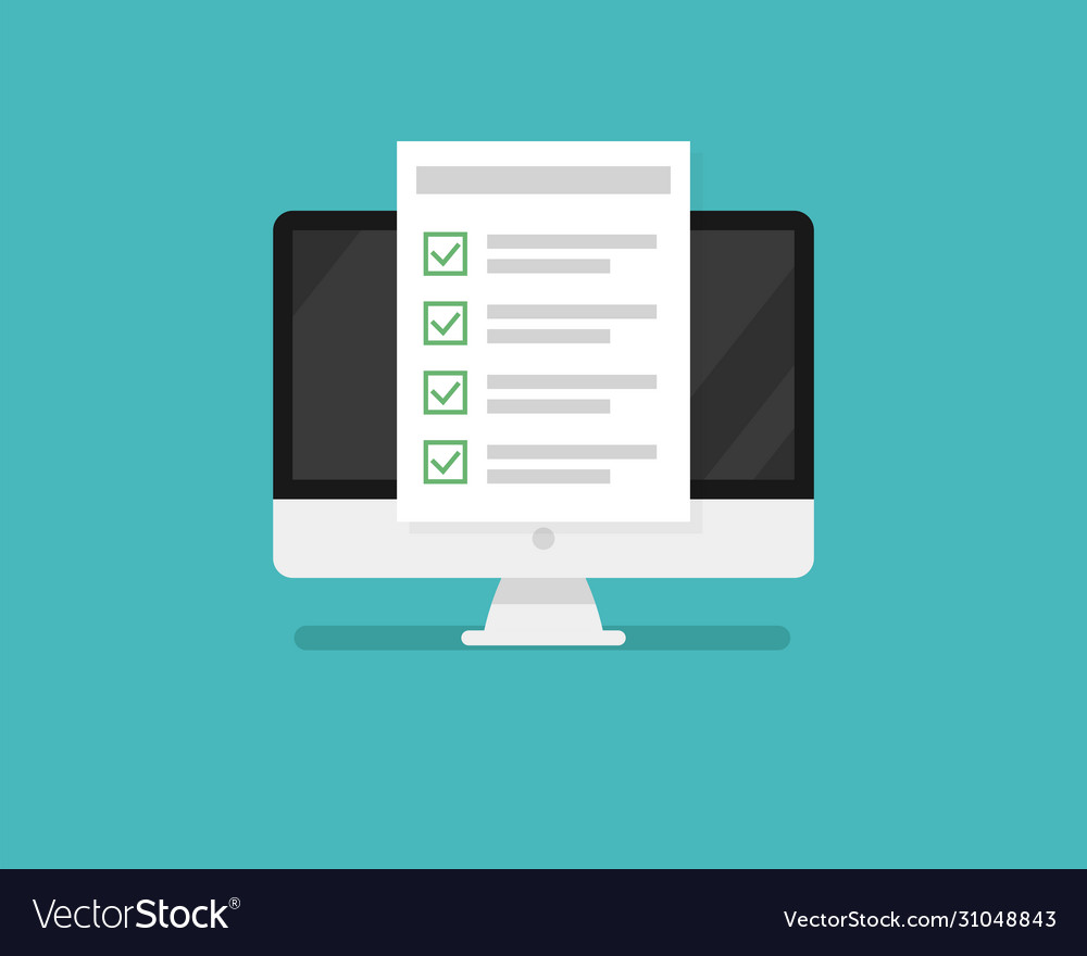 Computer and application or test with checklist vector image Computer and application or test with checklist