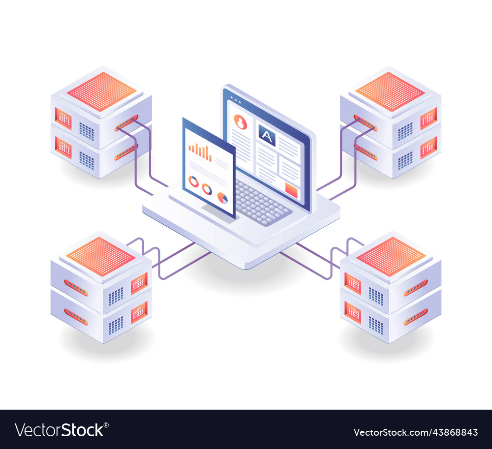 Computer network data analysis server vector image Computer network data analysis server