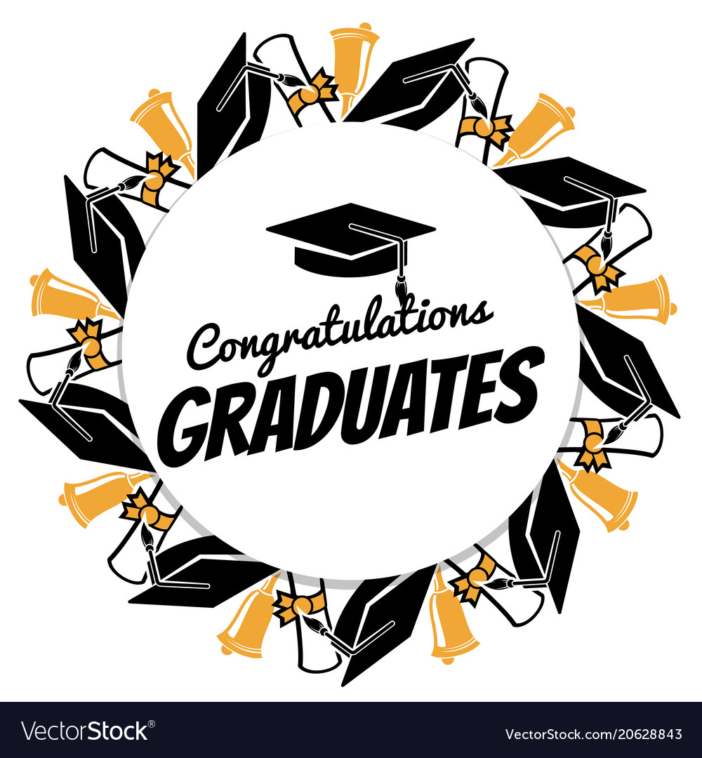 Download Congrats graduates round banner with students Vector Image