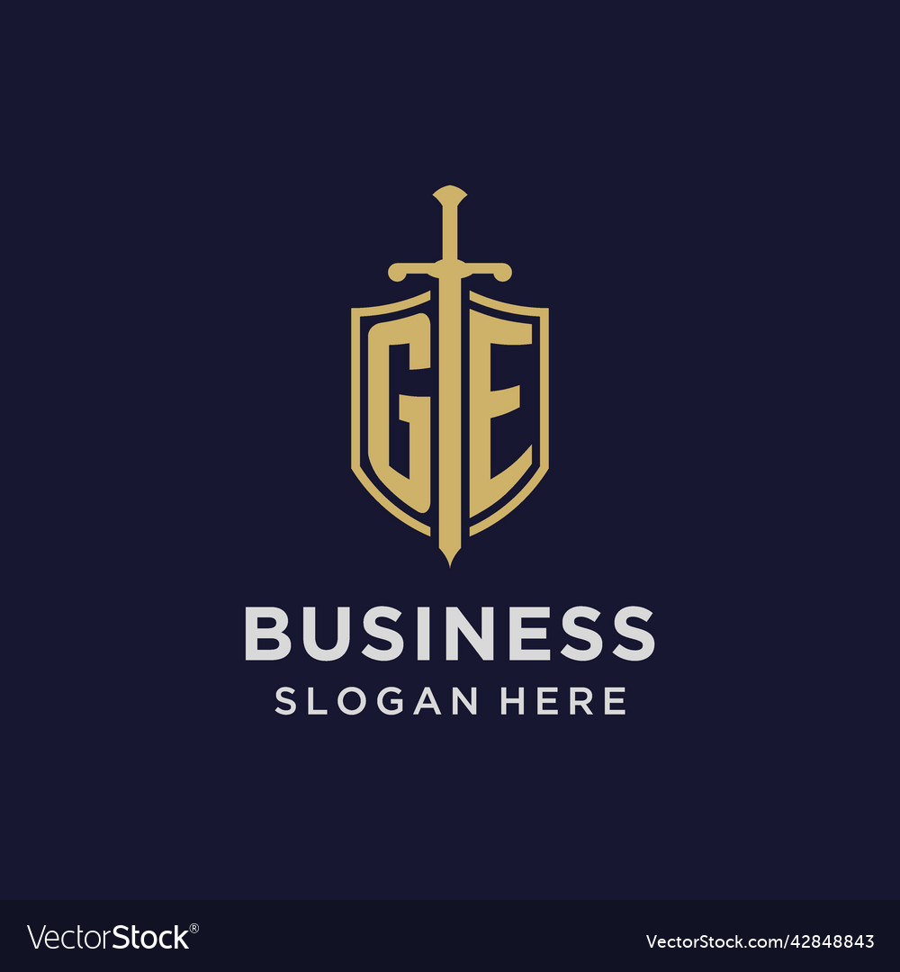 Ge logo initial monogram with shield and sword
