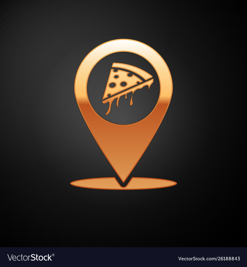 Gold map pointer with fast food slice pizza icon vector image Gold map pointer with fast food slice pizza icon