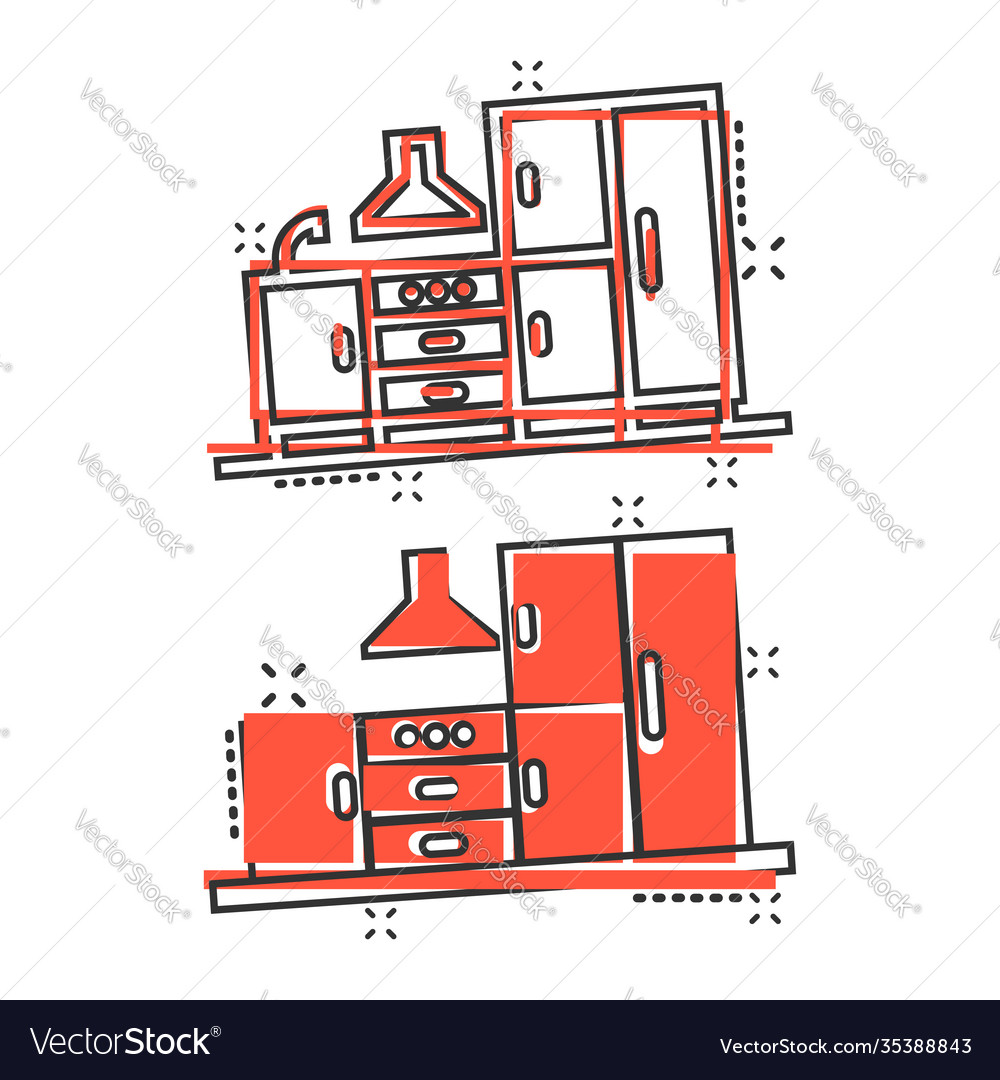 Kitchen furniture icon in comic style cuisine