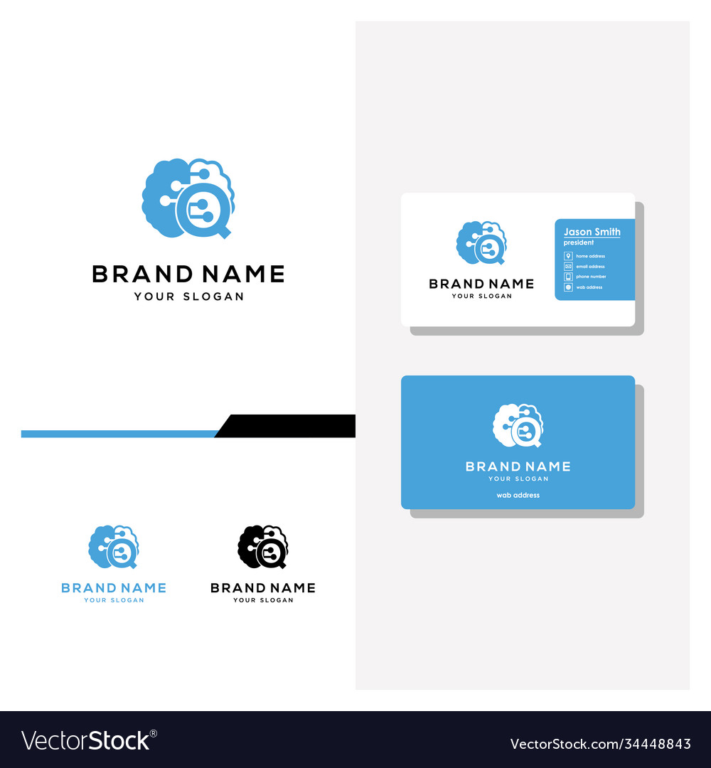 Letter q brain logo design and business card