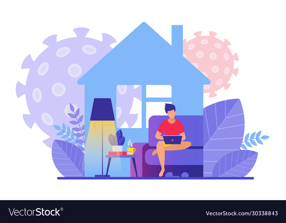 Man works at home office during covid19 19 Vector Image