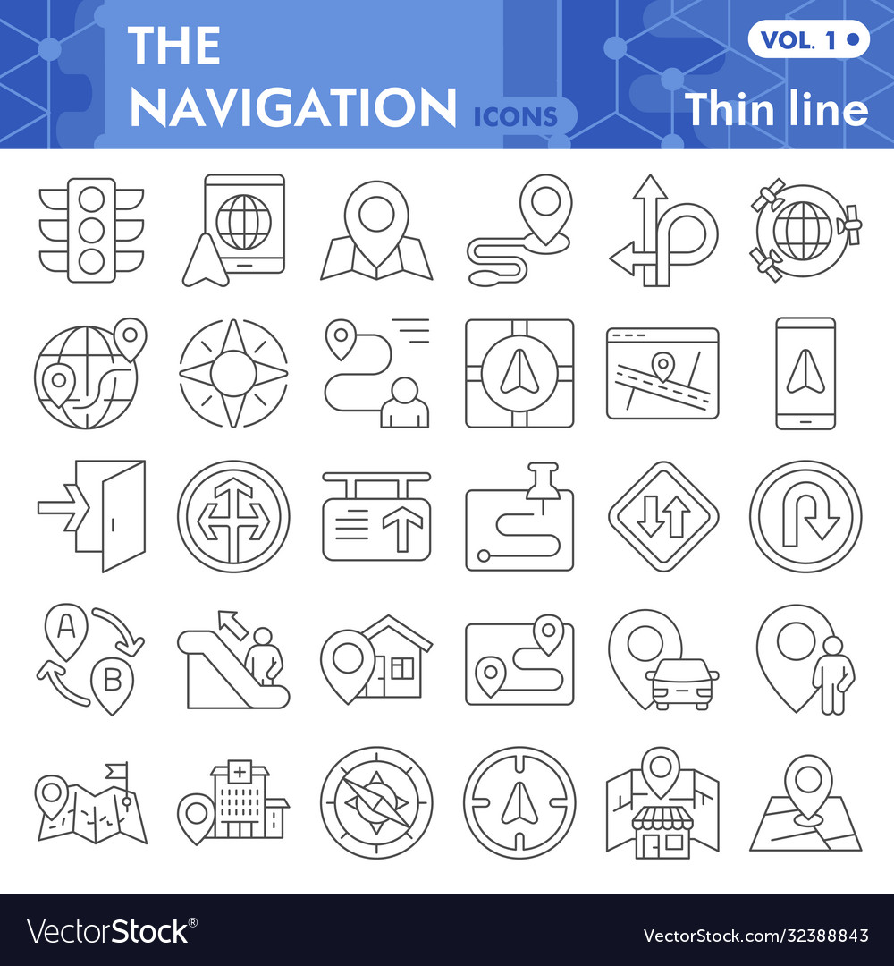 Navigation thin line icon set direction symbols vector image Navigation thin line icon set direction symbols