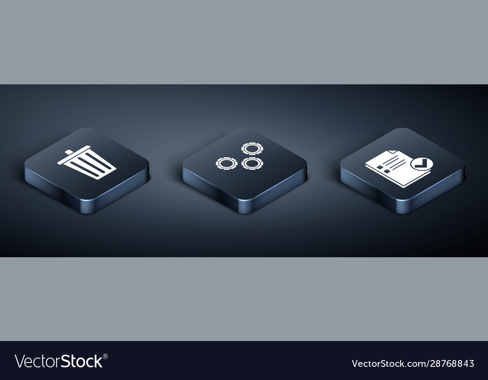 Set isometric trash can document and check mark