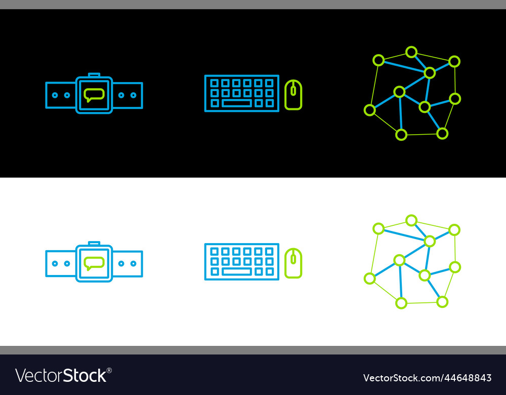 Set line neural network smartwatch and keyboard vector image Set line neural network smartwatch and keyboard