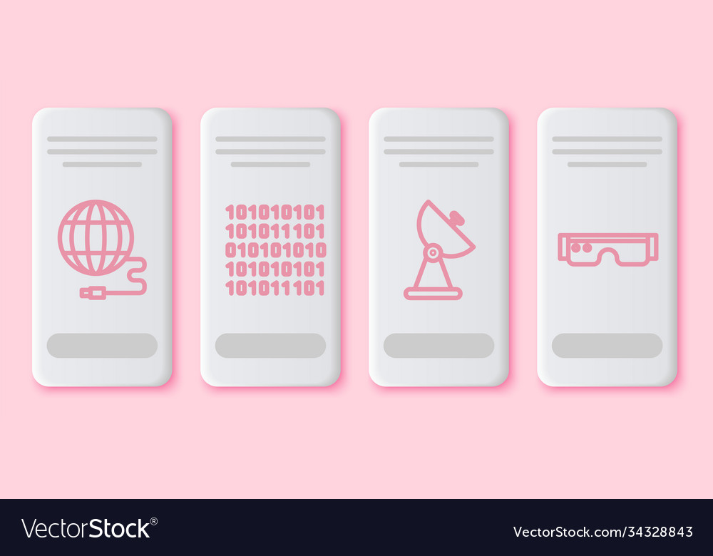 Set line social network binary code radar vector image Set line social network binary code radar