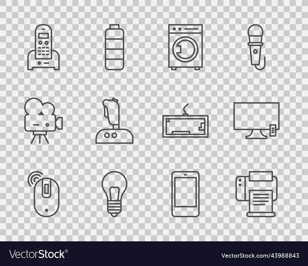 Set line wireless computer mouse printer washer vector image Set line wireless computer mouse printer washer