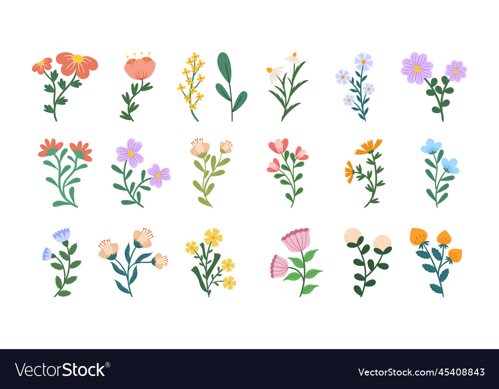 Set of flowers blossom icons spring and summer Vector Image