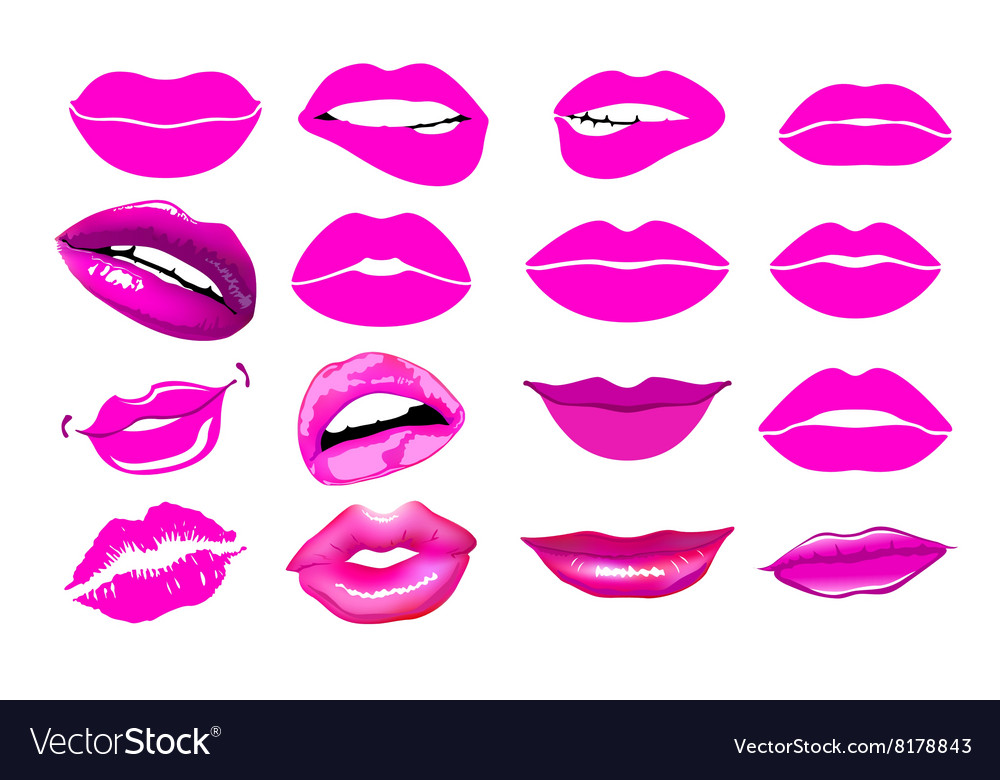 Set of isolated women lips on light background