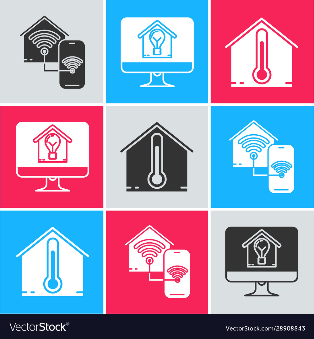 Set smart home with wi-fi computer monitor vector image Set smart home with wi-fi computer monitor