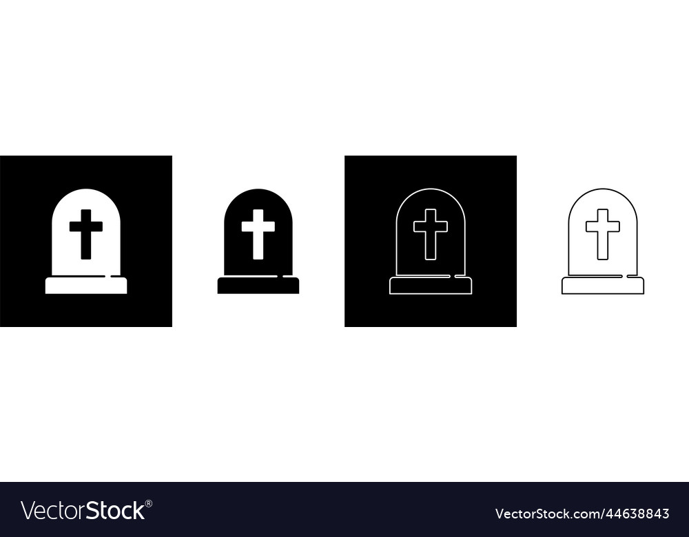 Set tombstone with cross icon isolated on black Vector Image