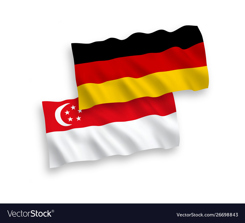 Singapur und Deutschland Flaggen - Stoffwelle