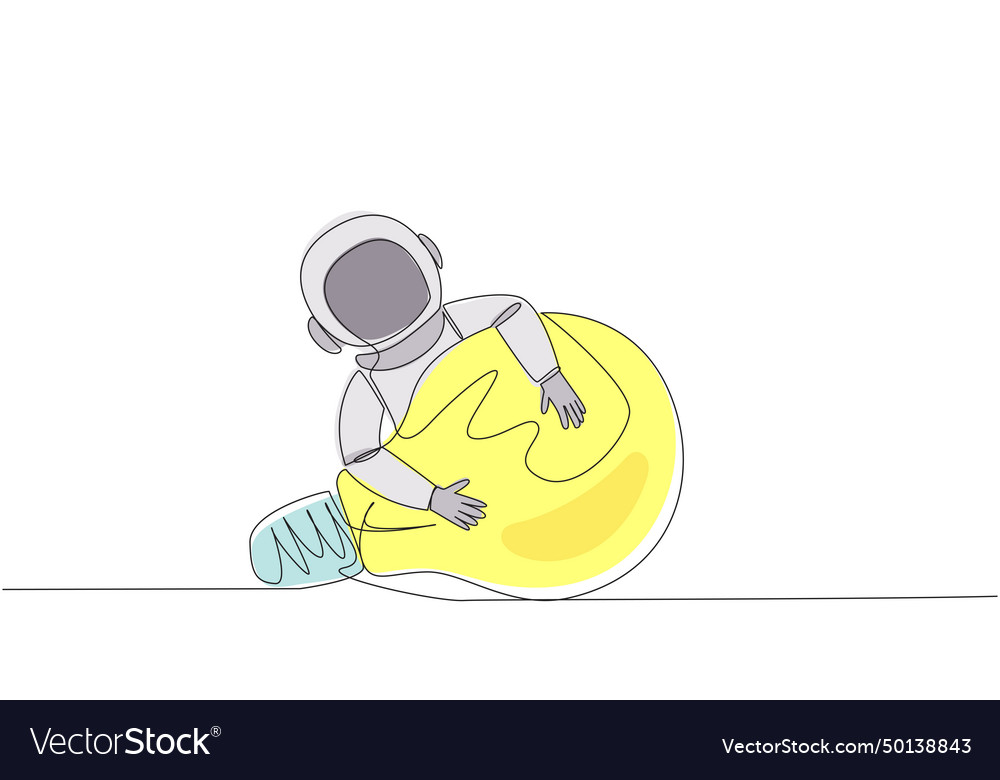 Single continuous line drawing astronaut hugging vector image Single continuous line drawing astronaut hugging
