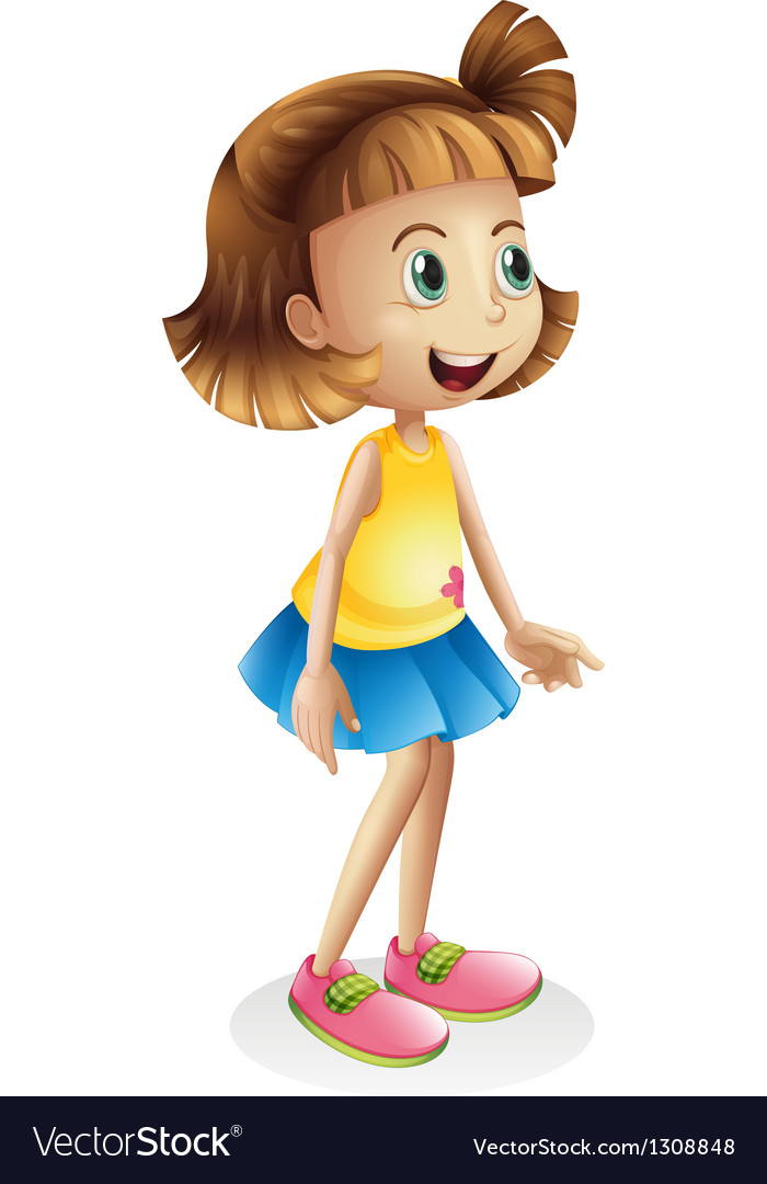 A young girl with a blue skirt Royalty Free Vector Image