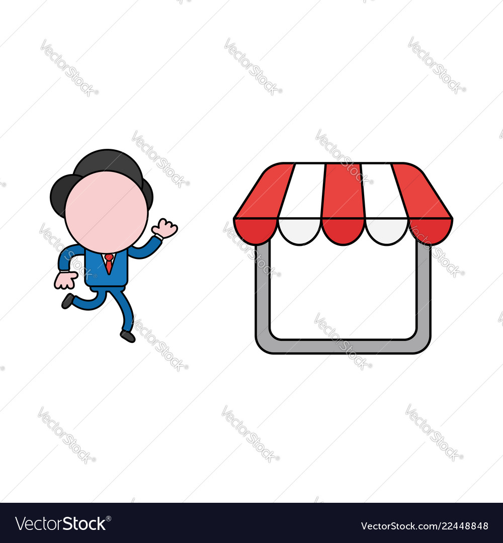 Businessman character running to shop store color