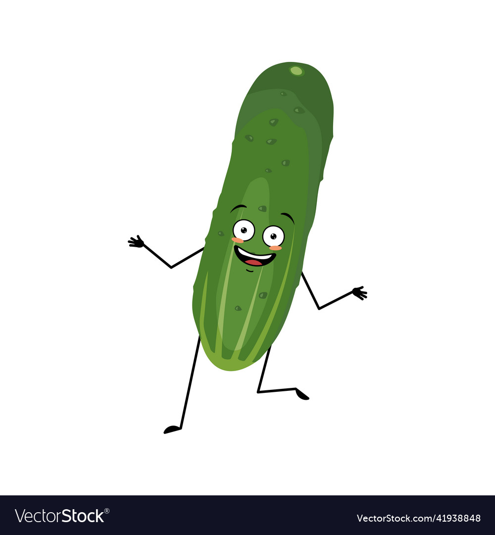 Cucumber character with crazy happy emotion vector image Cucumber character with crazy happy emotion