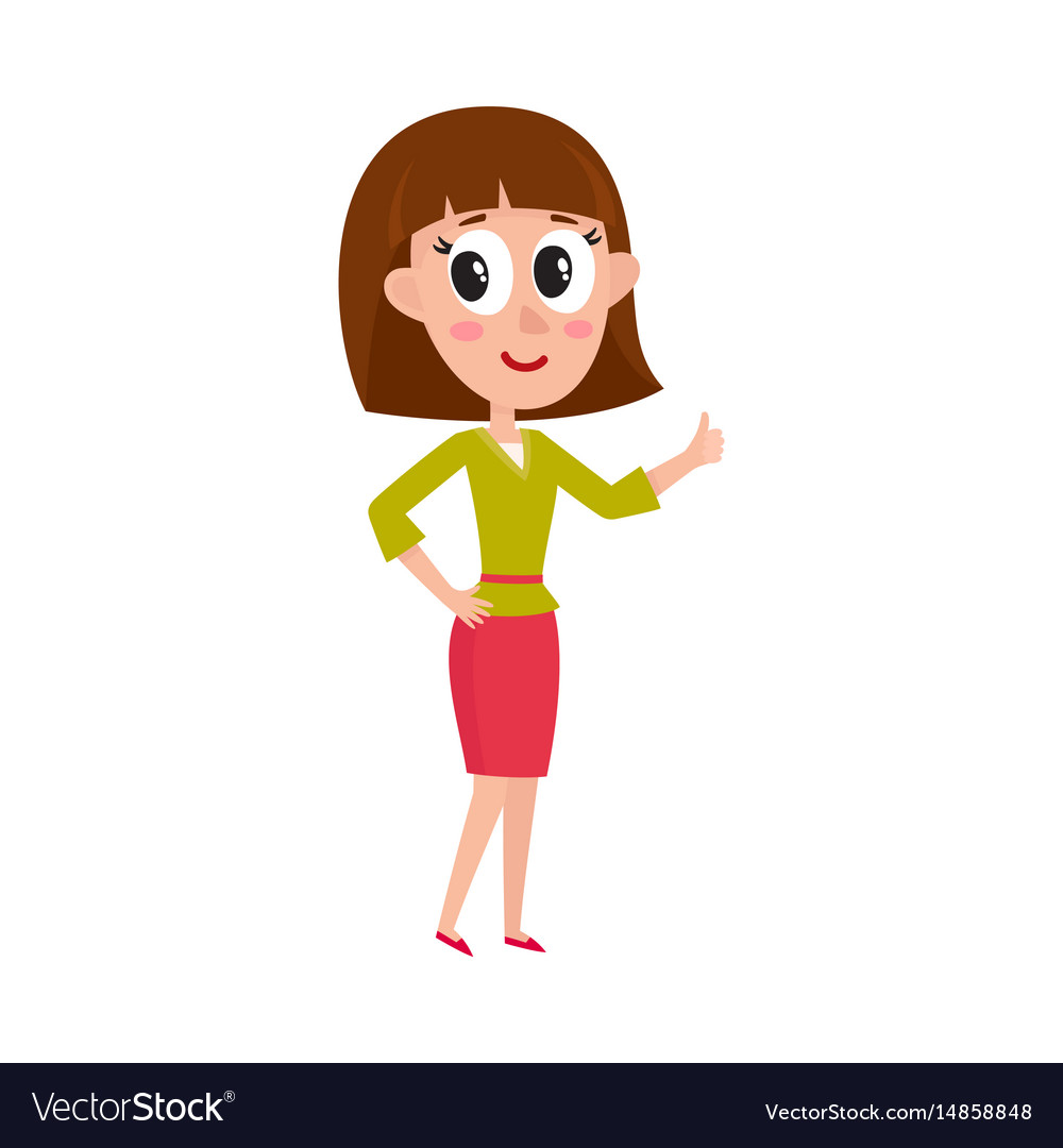 Cute pretty comic style girl woman showing thumb