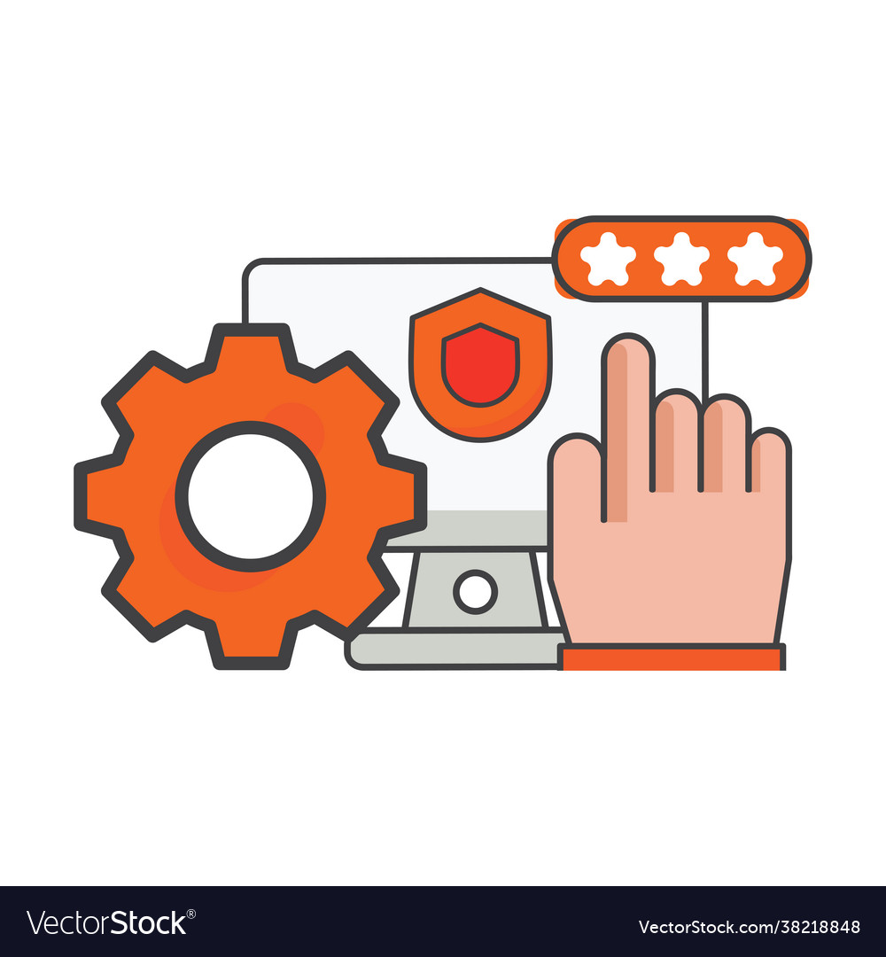 Finger clicking on computer with setting vector image Finger clicking on computer with setting