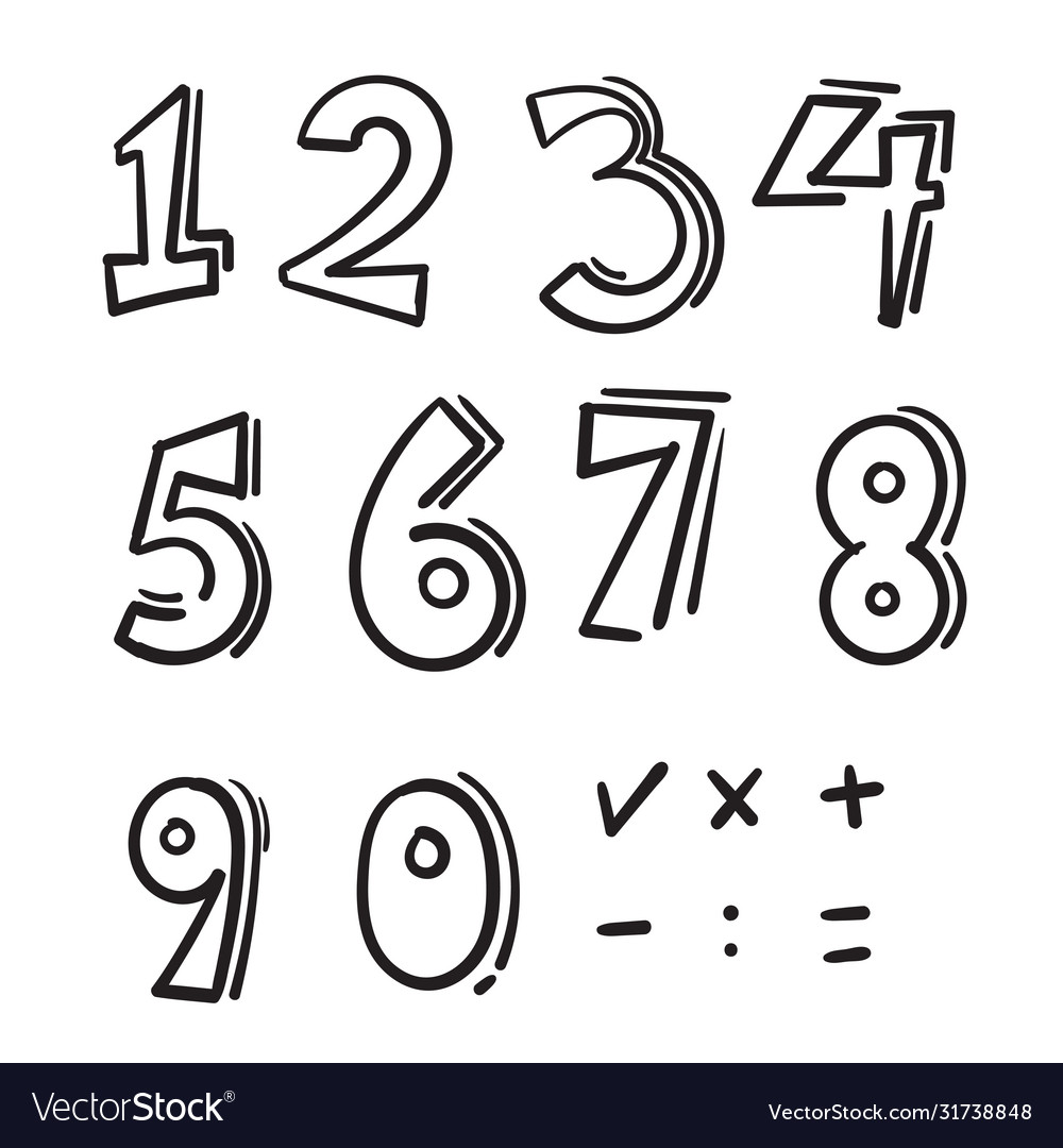 Hand drawn doodle number collection vector image Hand drawn doodle number collection