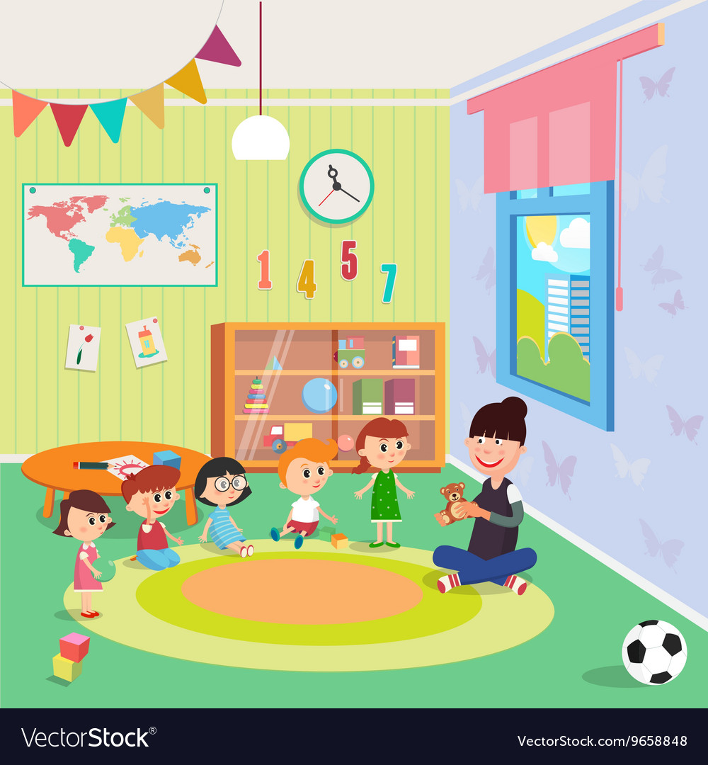 Kindergarden interior girls and boys Royalty Free Vector