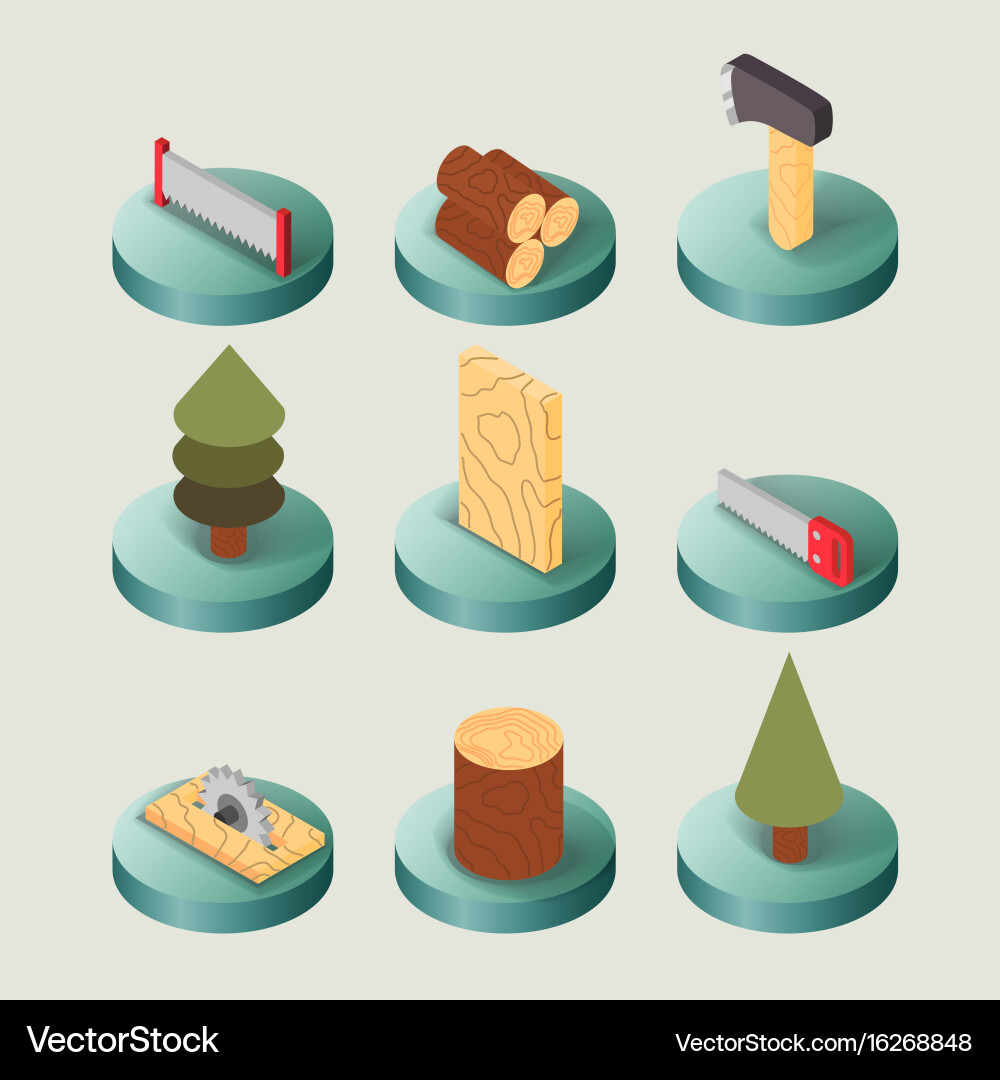 Lumberjack flat isometric set Royalty Free Vector Image