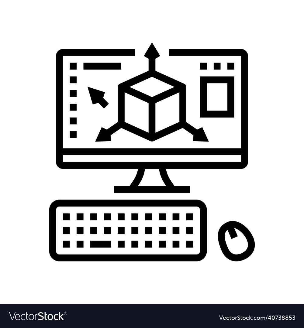 3d modeling line icon vector image 3d modeling line icon