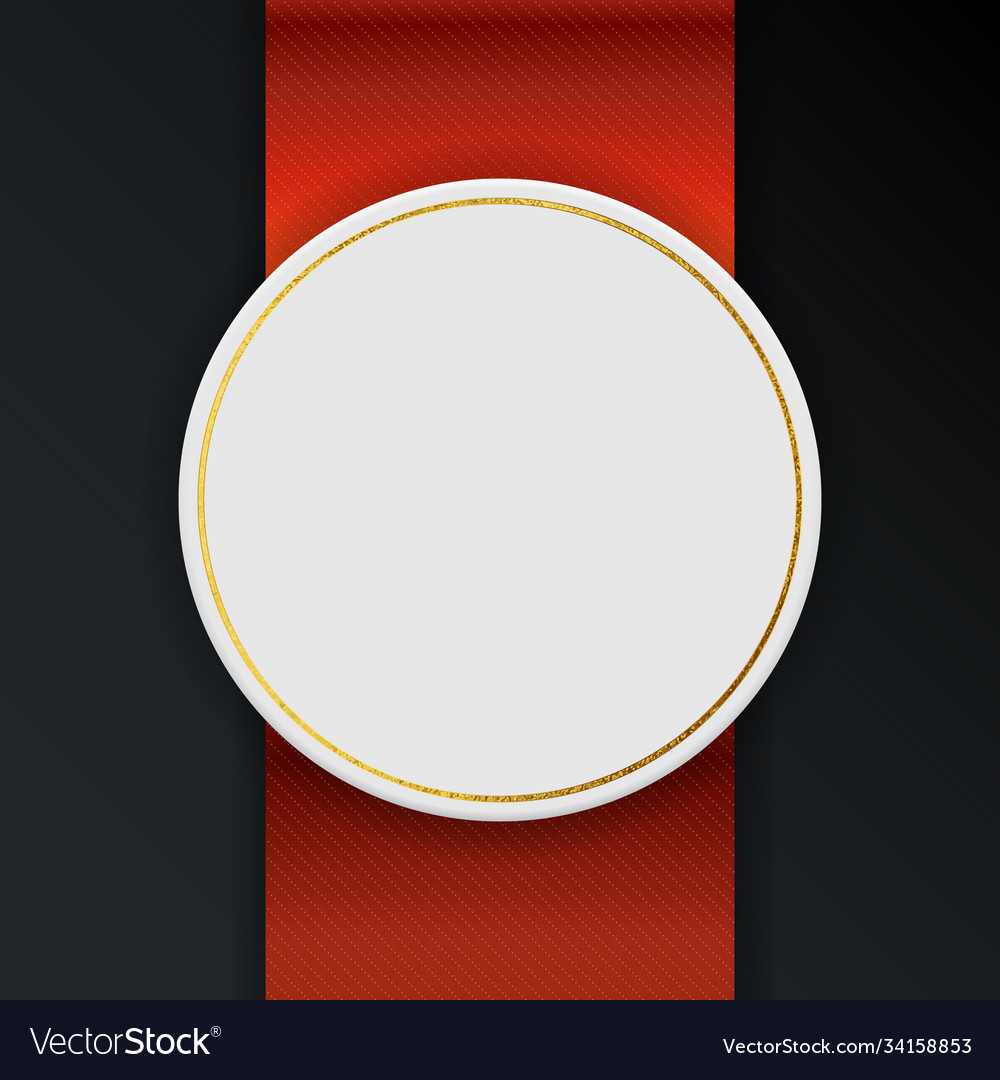 Abstract empty frame with red ribbon and golden