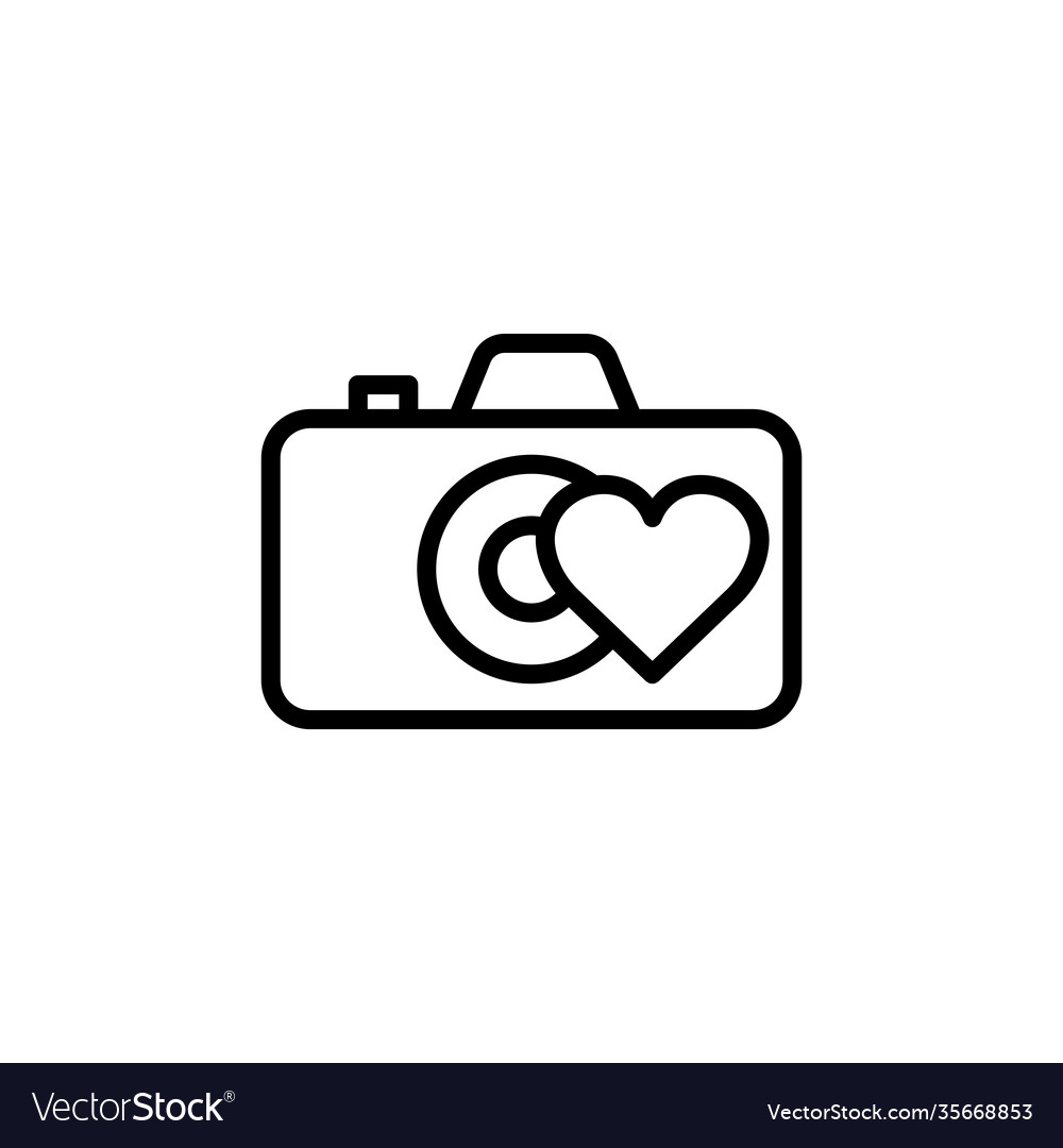 Camera line icon with heart simple design vector image Camera line icon with heart simple design