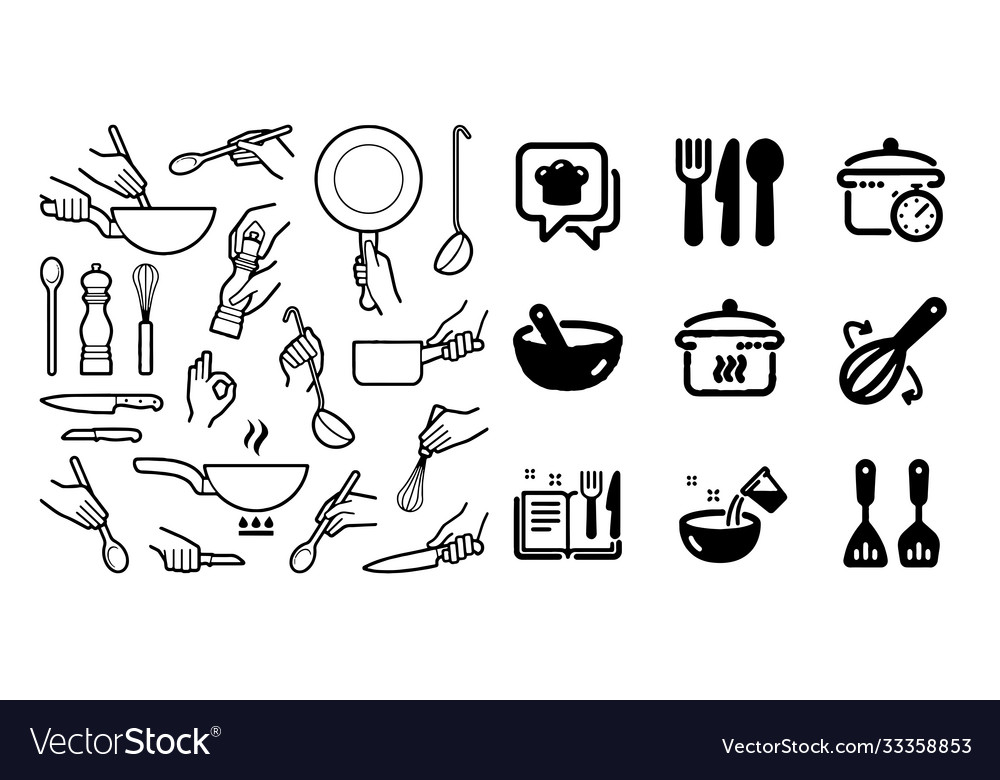 Cooking and kitchen icons vector image Cooking and kitchen icons