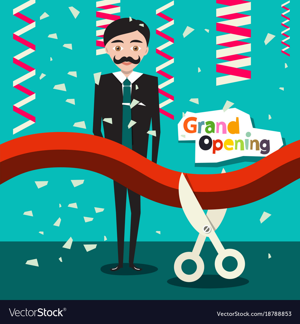 Grand opening flat design cartoon with man