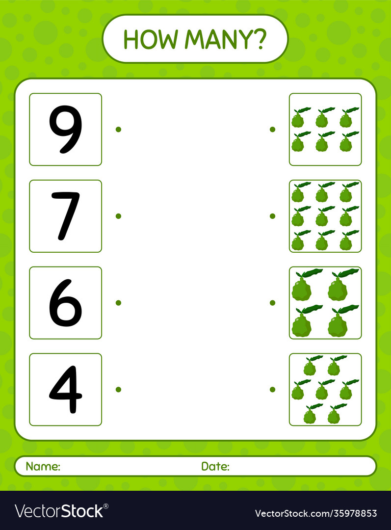 How many counting game with kaffir lime worksheet vector image How many counting game with kaffir lime worksheet
