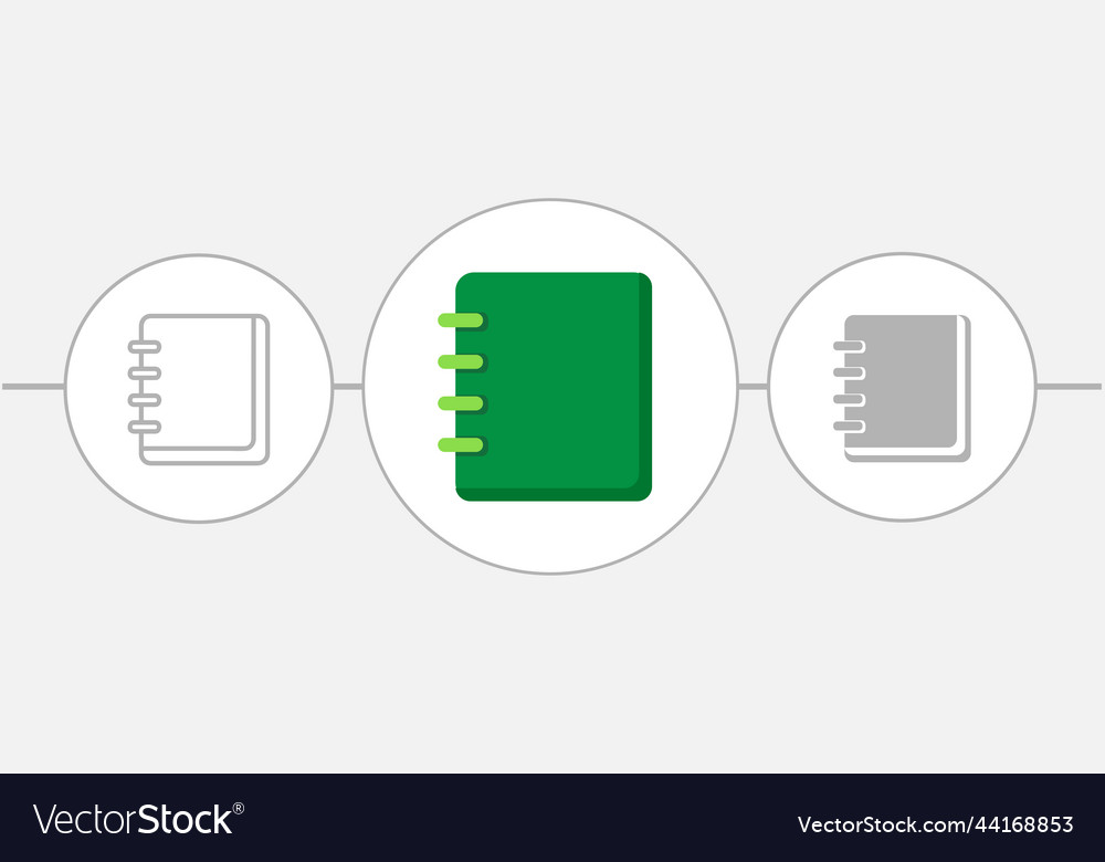 Notebook isolated flat green line icon vector image Notebook isolated flat green line icon