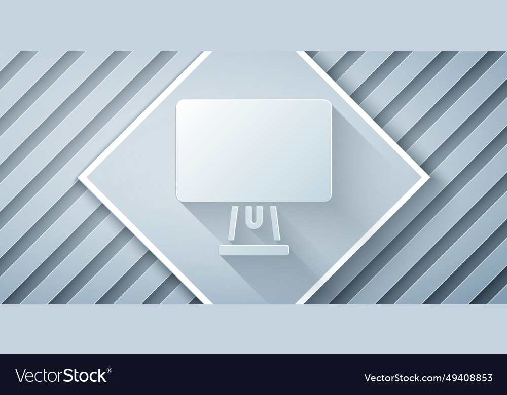 Paper cut computer monitor screen icon isolated