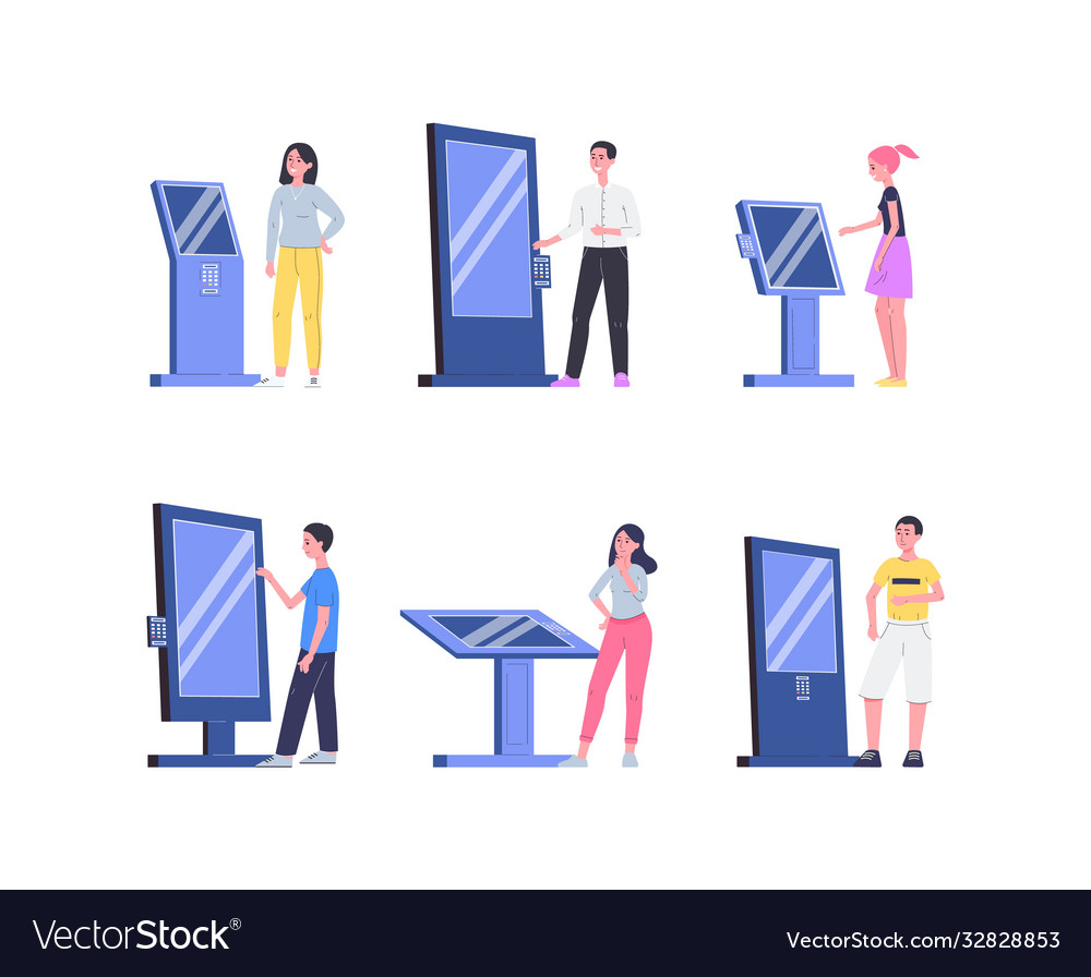 People using digital sensor self service panel-set Vector Image People using digital sensor self service panel-set