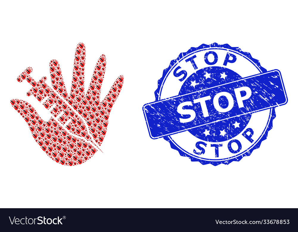 Scratched stop round stamp and recursion vaccine vector image Scratched stop round stamp and recursion vaccine