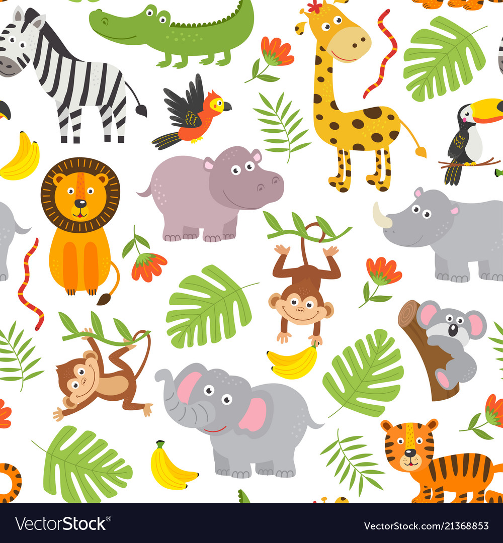 Seamless pattern jungle animals Royalty Free Vector Image