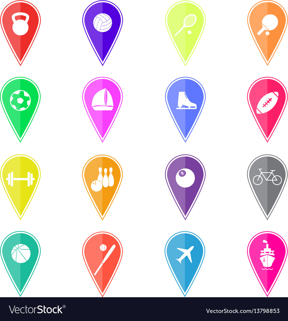 Set of colorful map pointers with sport icons vector image Set of colorful map pointers with sport icons
