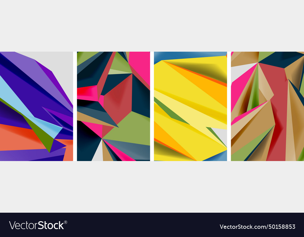 Set of mosaic triangle pattern abstract posters vector image Set of mosaic triangle pattern abstract posters