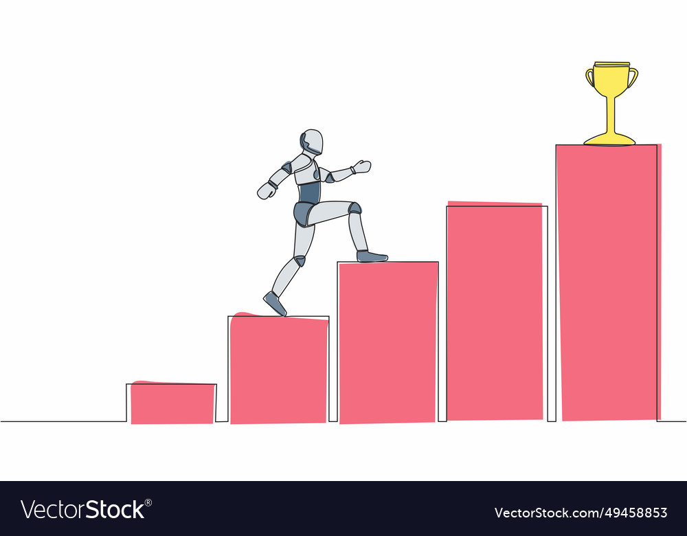 Single continuous line drawing of robot walking