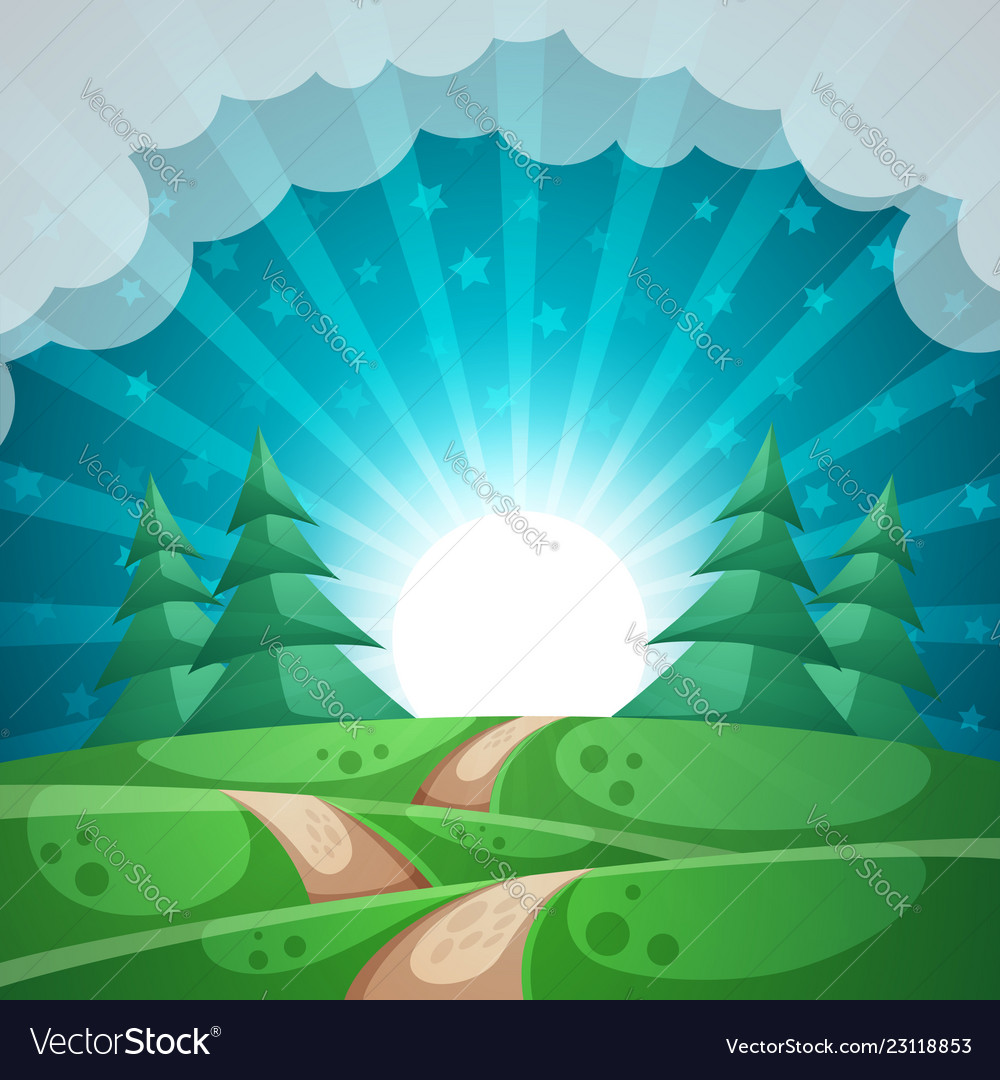Summer landscape sun fir forest road Royalty Free Vector