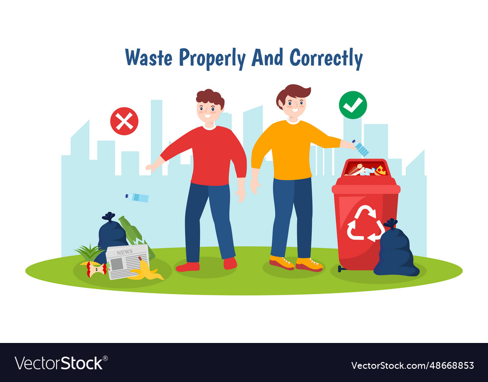 Waste properly and correctly with demonstration vector image Waste properly and correctly with demonstration