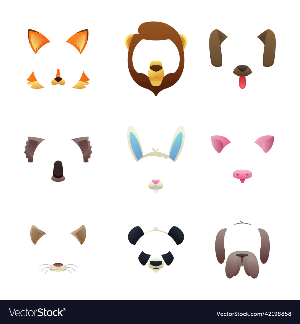 Animal faces for video or photo filters Royalty Free Vector