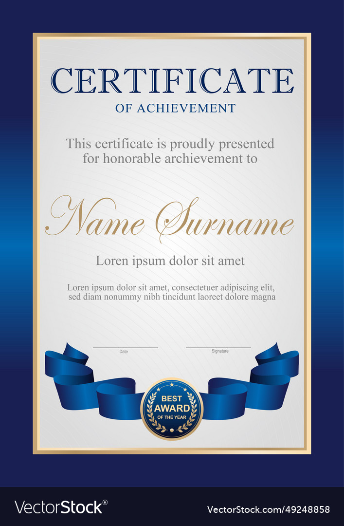 Blue and gold certificate template Royalty Free Vector Image